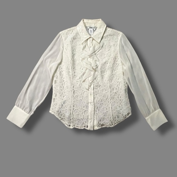 Coldwater Creek Tops - Coldwater Creek Blouse Lace Ruffle Button Up Cream Large 90s/Y2K